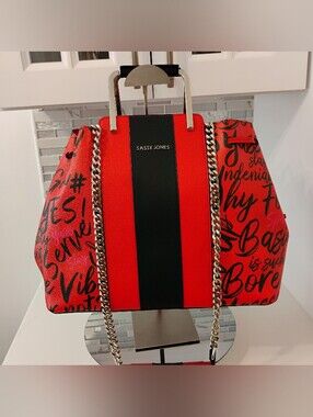 NWOT Sassy Jones Leather Tote - Red & Black Graffiti w/SHW